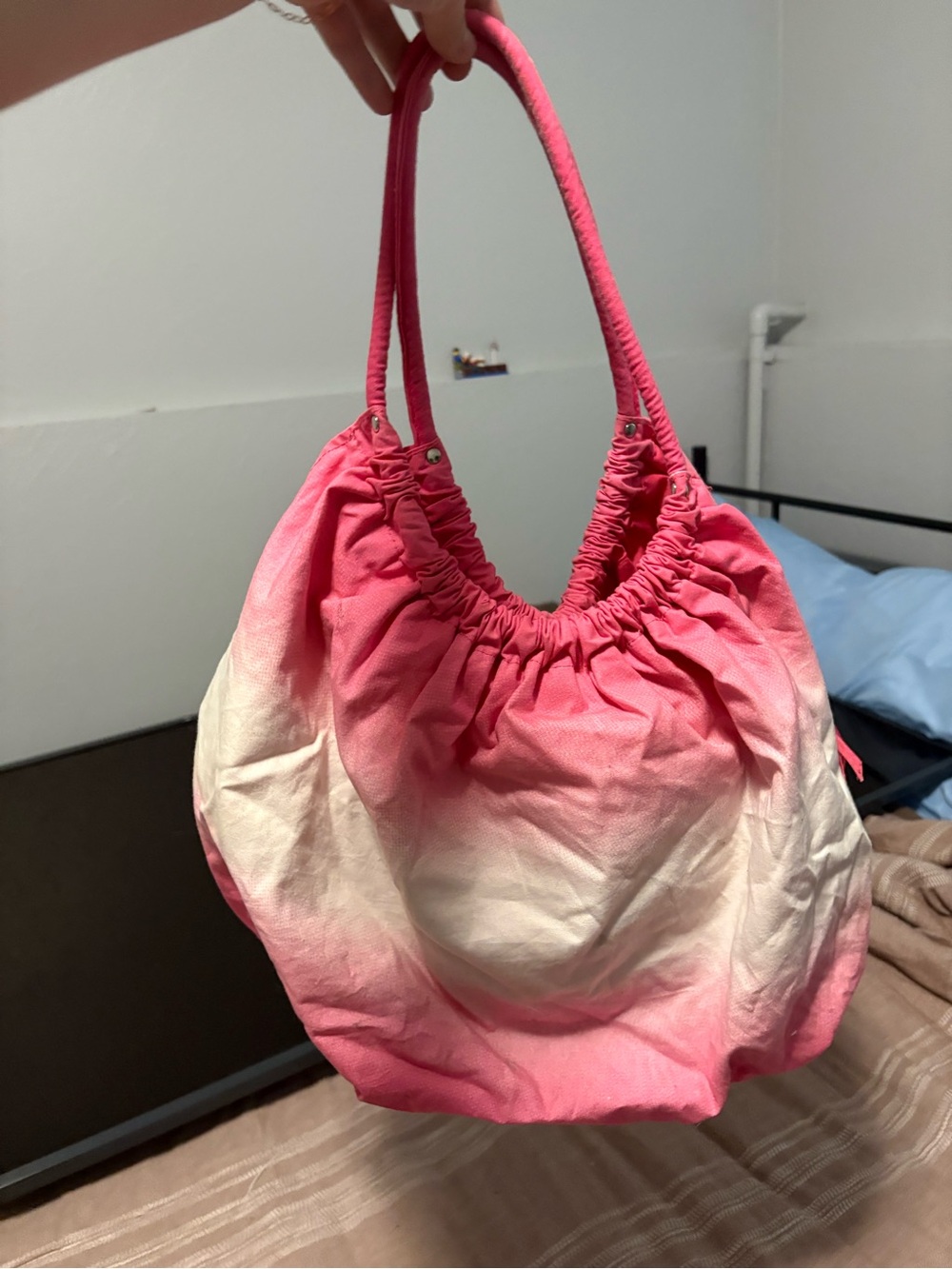 Pink Ombre Ruched Shoulder Tote Bag